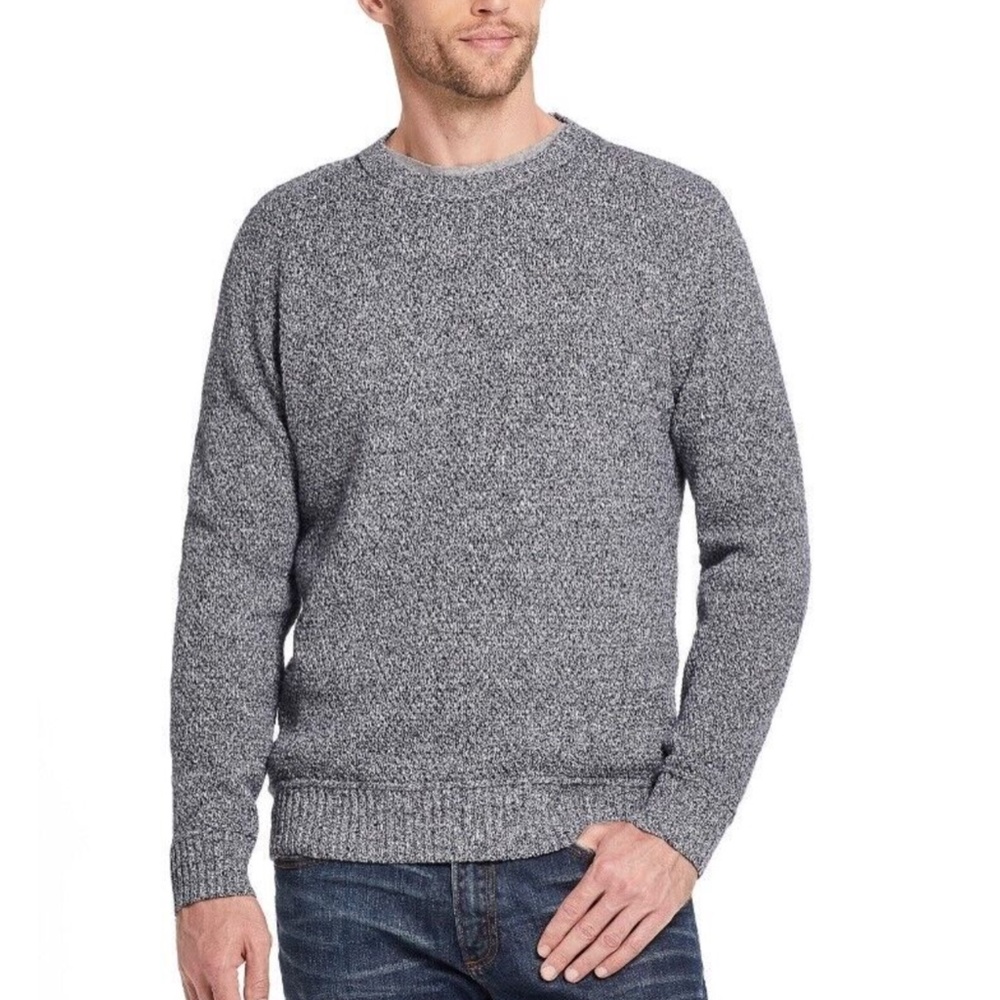 Weatherproof Mens Crew Neck Knit Sweater in Navy White Twist Size Medium